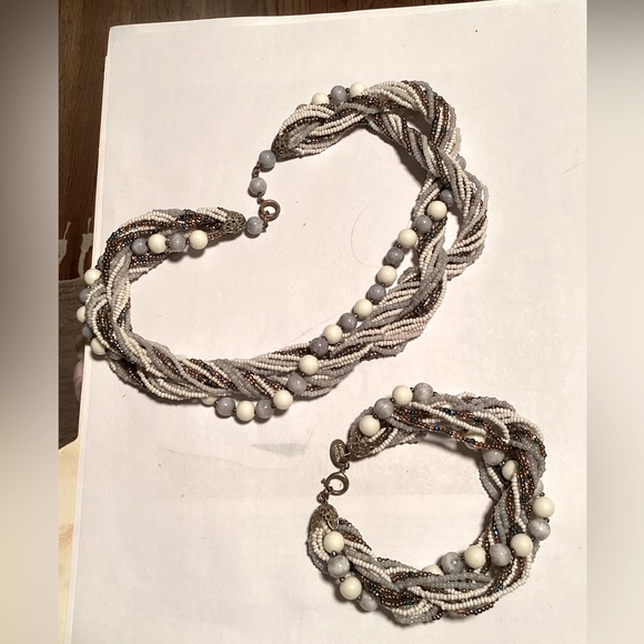 Vintage Haskell multi strand glass bead & seed bead necklace & bracelet demi set - Picture 3 of 15